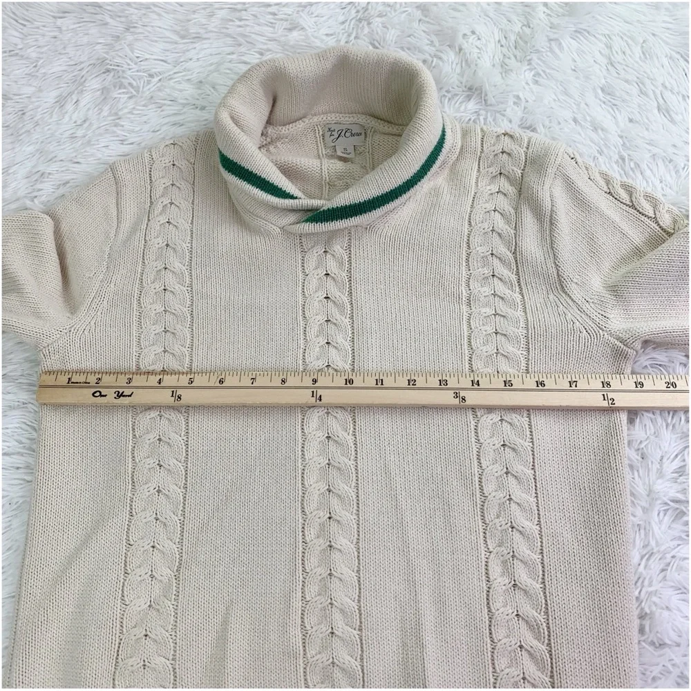 J‎ Crew long sleeve Cotton cable-knit tipped shawl-collar sweater in ivory
